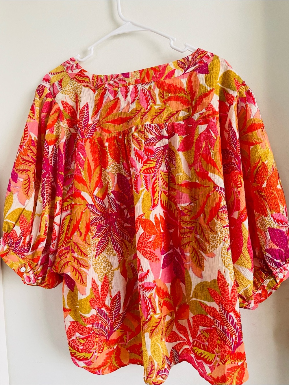 Vibrant Tropical Print Tie-Front Women's Top - Pink & Orange - Picture 2 of 2